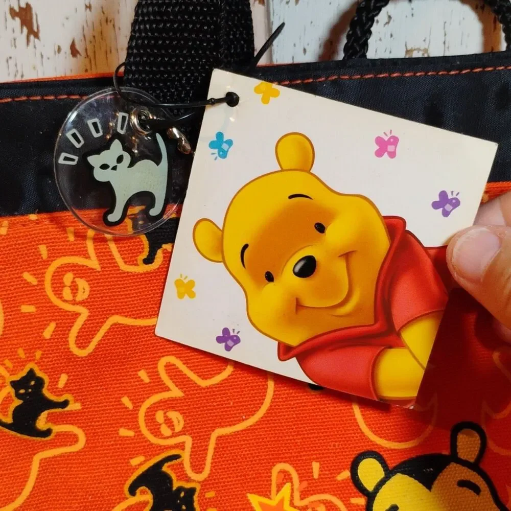 Vintage 80's Winnie the Pooh Halloween Tote Candy Bag Orange Black